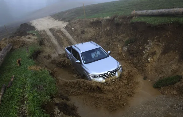 Лужа, грязь, Renault, пикап, 4x4, канава, 2017, Alaskan