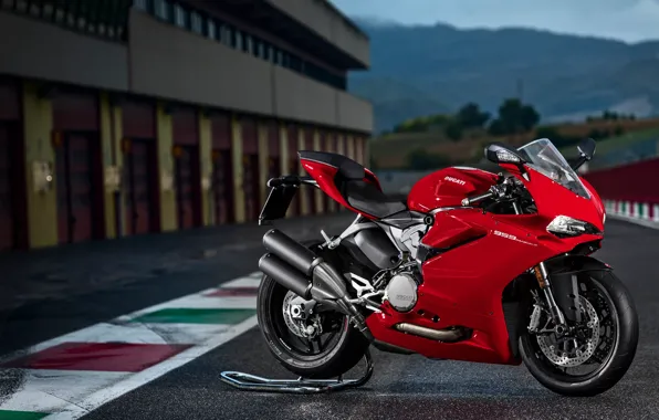 Фон, трасса, red, стоит, Ducati, moto, колёса, спортбайк