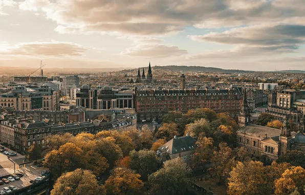 City, sky, photography, trees, clouds, Scotland, Edinburgh, architecture