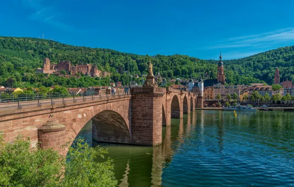 Картинка мост, река, замок, здания, дома, Германия, Germany, Старый мост