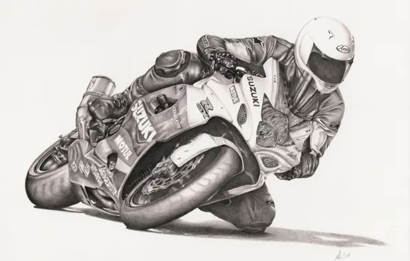 Картинка рисунок, мотоцикл, гонки, байк