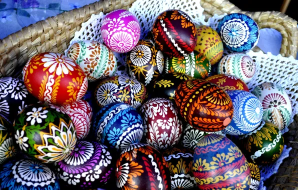 Праздник, узор, яйца, весна, голубые, Пасха, красные, розовые