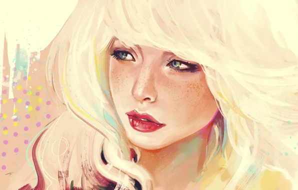 Картинка девушка, рисунок, блондинка, веснушки