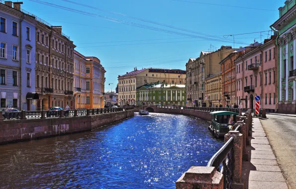Река, краски, Мойка, набережная, солнце блик, Санк-Петербург