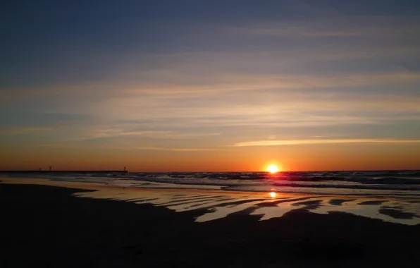 Beach, sea, sun, Łeba, sunsed