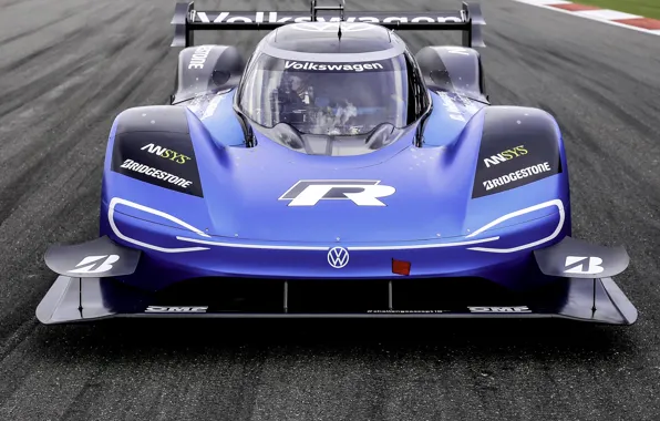 Синий, Volkswagen, прототип, вид спереди, трек, prototype, 2019, I.D. R