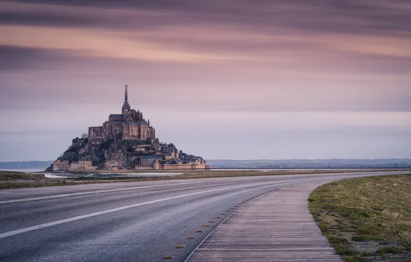 Картинка дорога, пейзаж, Le Mont Saint-Michel
