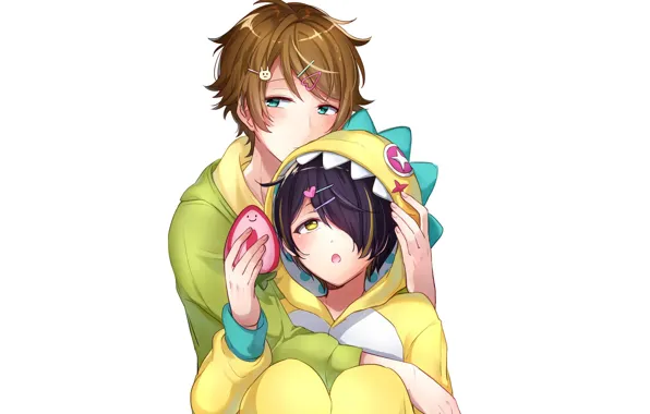 Стиль, объятия, белый фон, парни, двое, Ensemble Stars!, Ансамбль звёзд