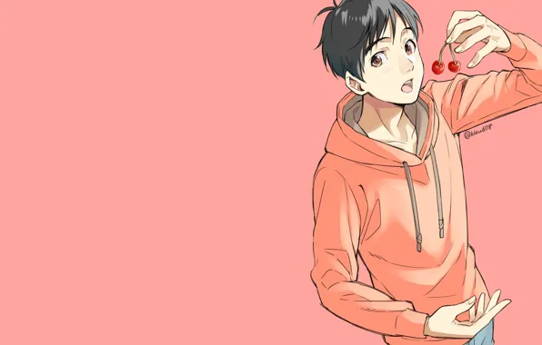 Фон, арт, парень, вишни, Yuri on Ice, Юрий на льду, Katsuki Yuuri, Катсуки Юри