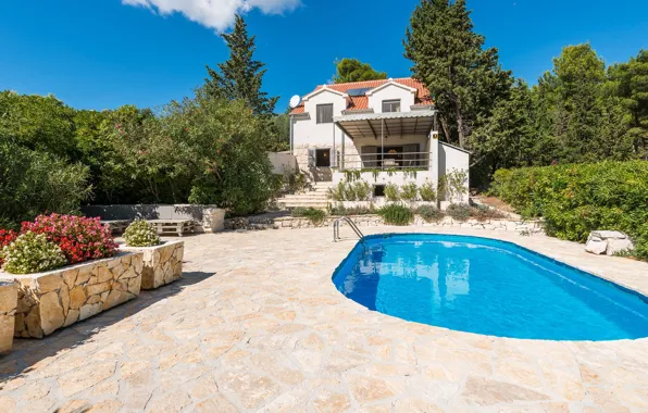 Вилла, бассейн, сад, архитектура, Хорватия, остров Брач, Luxury Villa Velvet, Bol