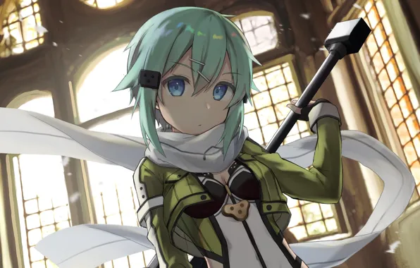 Взгляд, аниме, арт, Мастера меча онлайн, Sword Art Online, Синон