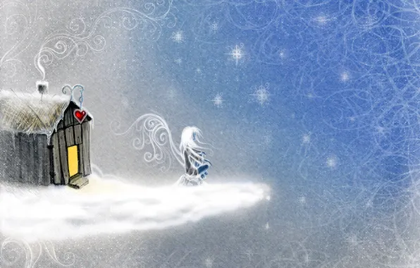 Картинка снежинки, ангел, домик, сердечко