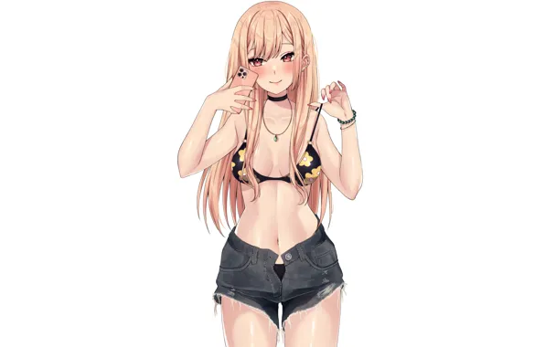 Girl, sexy, cleavage, shorts, long hair, boobs, anime, beautiful