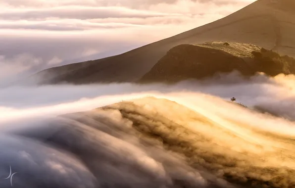 Картинка горы, туман, утро, облока