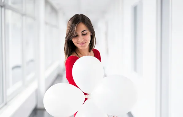 Картинка девушка, улыбка, воздушные шарики