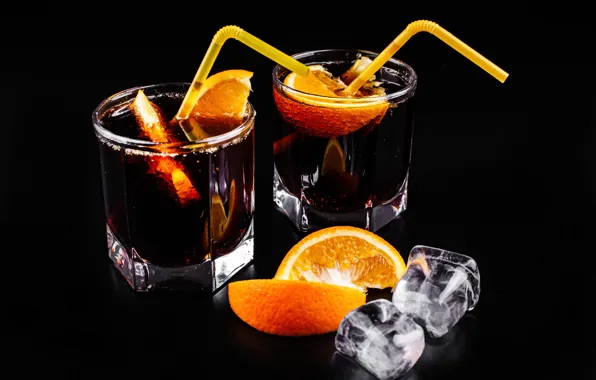 Апельсин, стаканы, ice, напитки, дольки, orange, трубочки, cola