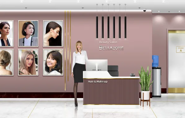 Hair, make up, reception, beauty salon, reception desk, front desk
