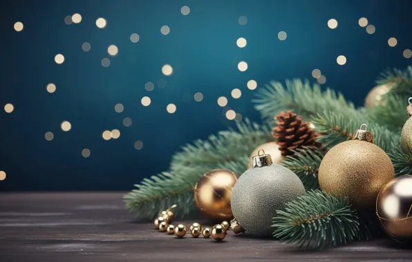 Картинка украшения, фон, шары, Новый Год, Рождество, golden, new year, happy