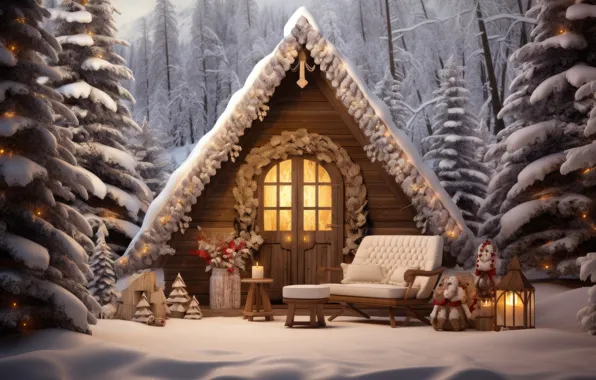 Зима, снег, ночь, lights, елка, Новый Год, мороз, Рождество