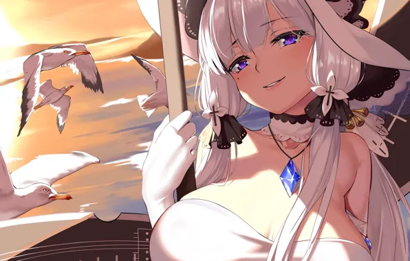 Girl, sexy, cleavage, long hair, dress, boobs, anime, beautiful