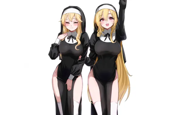 Sexy, thighhighs, long hair, girls, boobs, anime, beautiful, ribbons