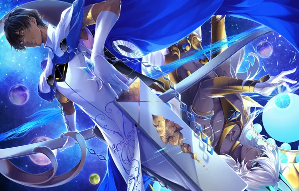 Космос, лук, стрела, парни, слуги, Archer, Berserker, Fate / Grand Order