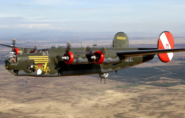Картинка полет, ретро, самолет, ландшафт, бомбардировщик, Liberator, B-24, Consolidated