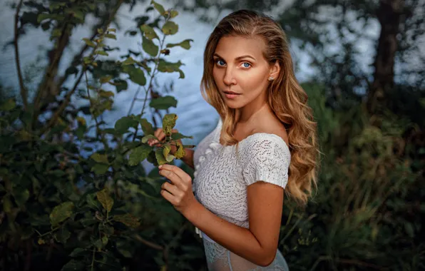 Взгляд, девушка, природа, блондинка, локоны, Serge Zhodik