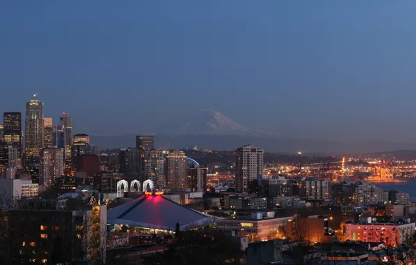 Картинка ночь, city, город, lights, огни, Вашингтон, Сиэтл, USA