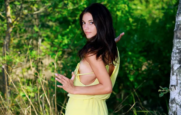 Model, Yellow, Looking Over Shoulder, Follow Me, Aleksandrina, Woman Outdoors
