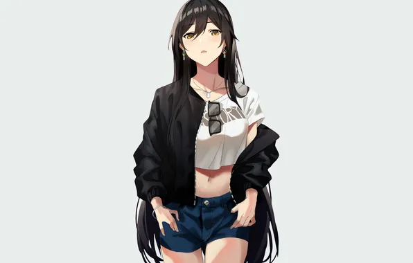 Girl, shorts, long hair, anime, beautiful, pretty, glasses, attractive