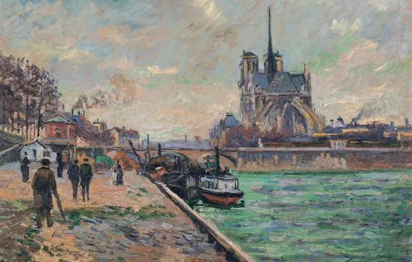 Мост, город, река, картина, Paris, городской пейзаж, Арман Гийомен