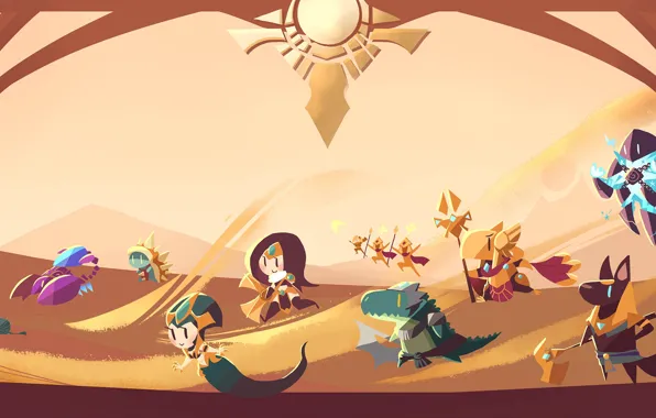 Пустыня, фэнтези, арт, существа, малыши, League of Legends, Лига легенд