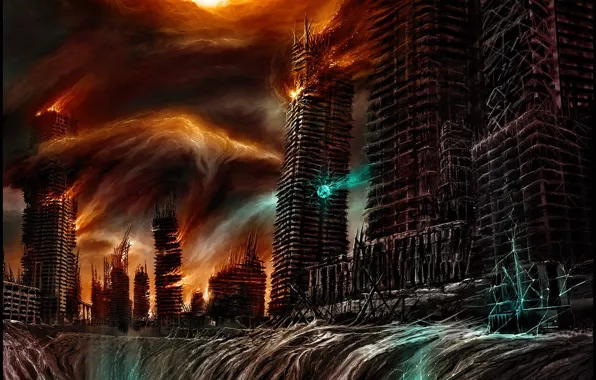 Апокалипсис, здания, разрушение, яма