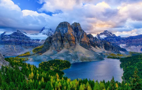 Картинка осень, горы, Канада, Альберта, леса, озёра, провинция Британская Колумбия, Mt. Assiniboine