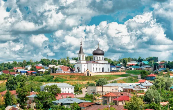 Обои облака, пейзаж, город, дома, Михаило-Архангельский храм, Бирск на ...