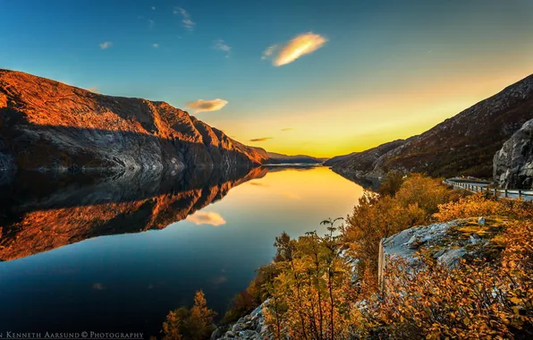 Дорога, осень, горы, природа, река, by Jan Keneth