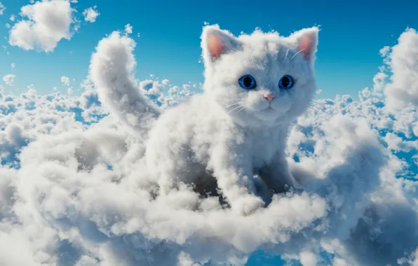 Небо, облако, арт, wallpaper, sky, kitten, cloud, art