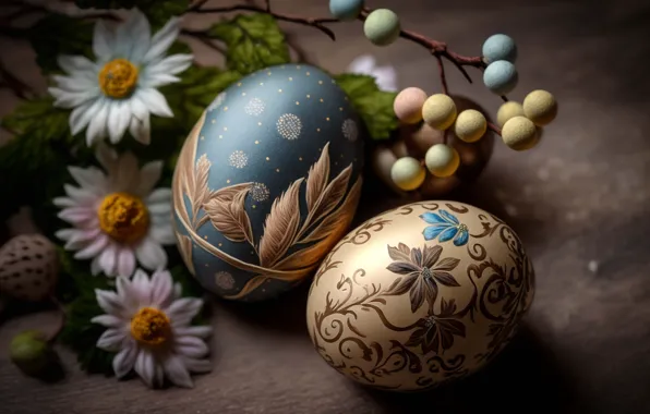 Шарики, цветы, праздник, яйца, букет, весна, Пасха, орнамент