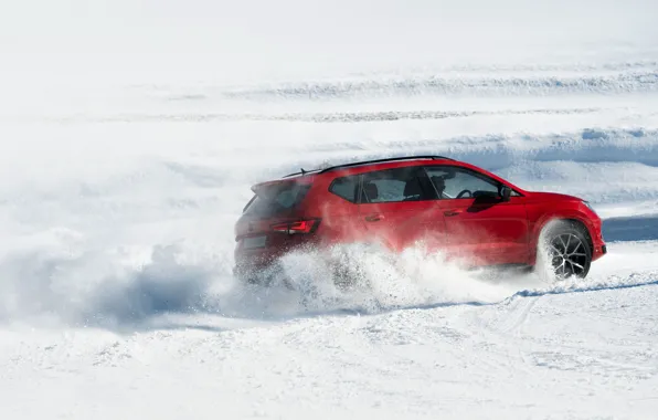 Снег, движение, SUV, Seat, Cupra, Ateca, 2019