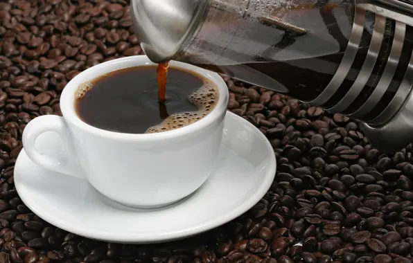 Пена, кофе, чашка, блюдце, cup, зёрна, Coffee, кофейные