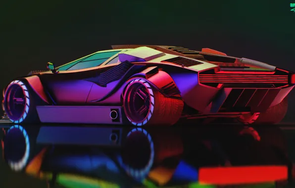 Авто, Lamborghini, Неон, Машина, Car, Art, Суперкар, Neon