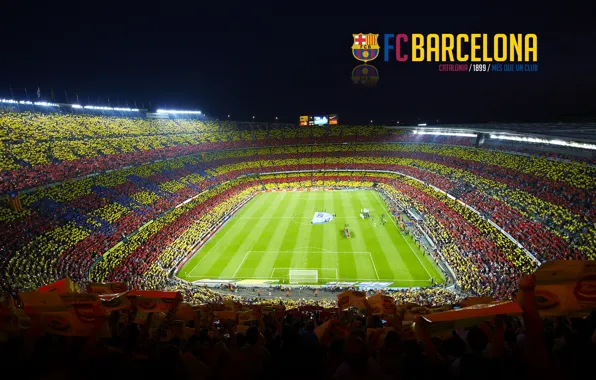 Stadium, football, Camp Nou, FC Barcelona, at night, Mes Que Un Club