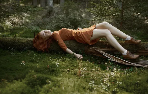 Лес, веснушки, ножки, рыжеволосая, Fiyah Макс, Into the woods