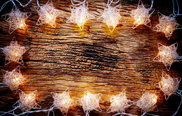 Картинка фон, дерево, Новый Год, Рождество, гирлянда, Christmas, wood, background