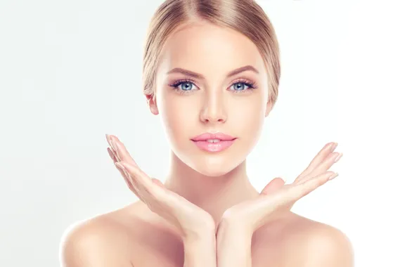 Blue eyes, model, beauty, blonde, hands