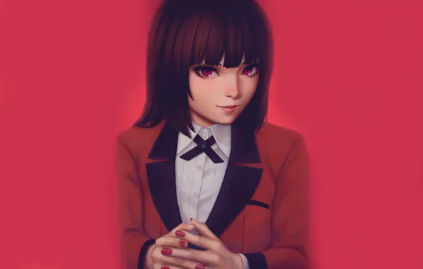 Girl, anime, red eyes, face, japanese, bishojo, Kakegurui, Compulsive Gambler