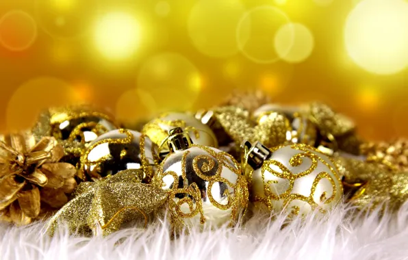 Украшения, праздник, шары, новый год, рождество, balls, golden balls