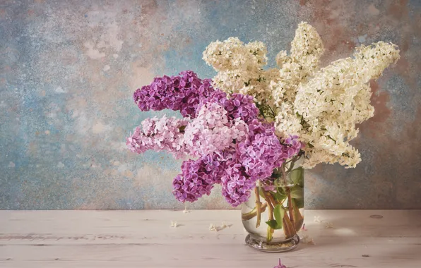 Цветы, букет, wood, flowers, сирень, romantic, lilac