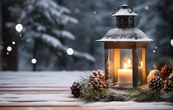 Зима, снег, ночь, Рождество, фонарь, Новый год, Christmas, night